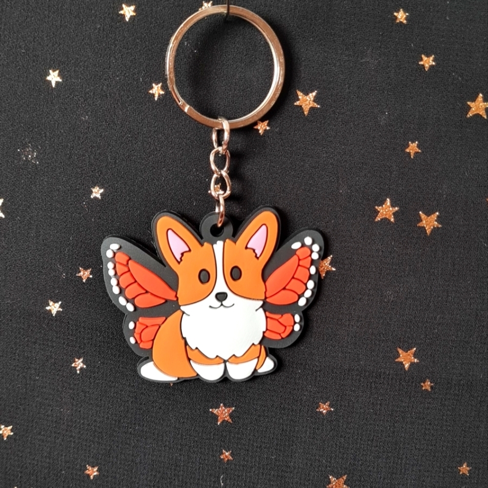 Monarch Wings Corgi Keychain - Picture 3 of 4